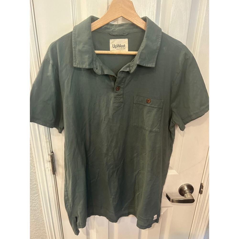 UpWest Polo Shirt Green Cotton Short Sleeve Pocket Casual Mens M